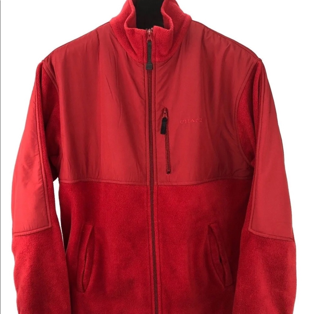 Chaps  Red Fleece Full  Zip Front Pocket Jacket, Mens Size Large